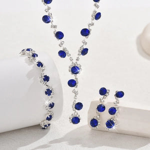 Blue sapphire rhinestone jewelry set - necklace, bracelet and earrings