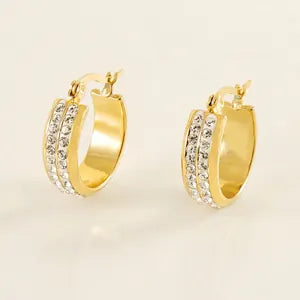 Gold Double Row Crystal Hoop Earrings