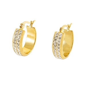 Gold Double Row Crystal Hoop Earrings