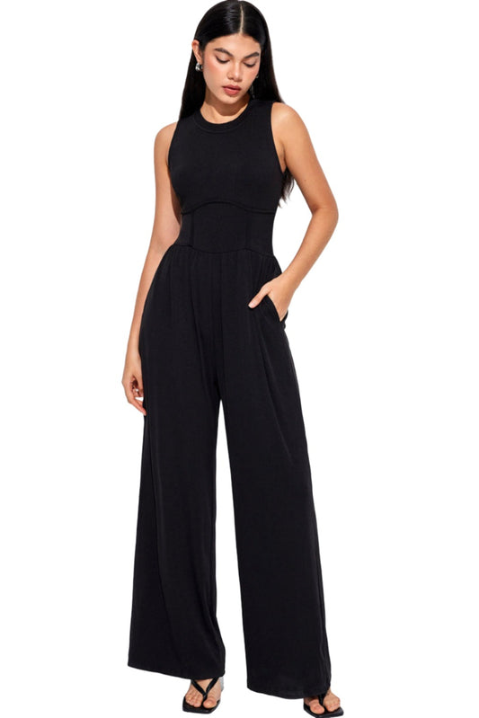 Black Cinched Waist Sleeveless Wide Leg Jumpsuit Bottoms Jeanobrand   