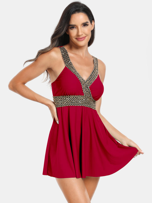 New women Surplice Wide Strap Two-Piece Swimwear Swimwear Trendsi Deep Red S 