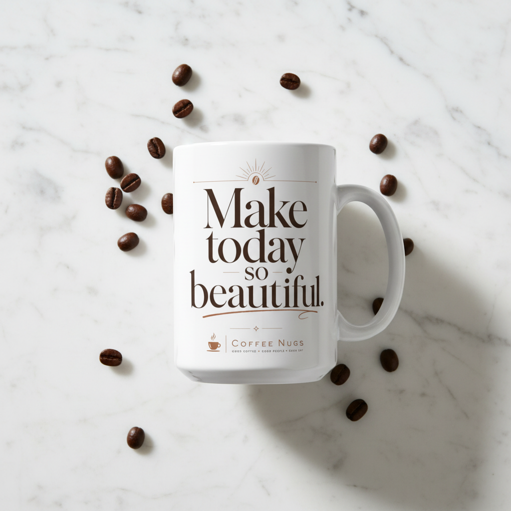 "Make Today So Beautiful" — The 15oz Inspirational Morning Mug – Flat lay top-down