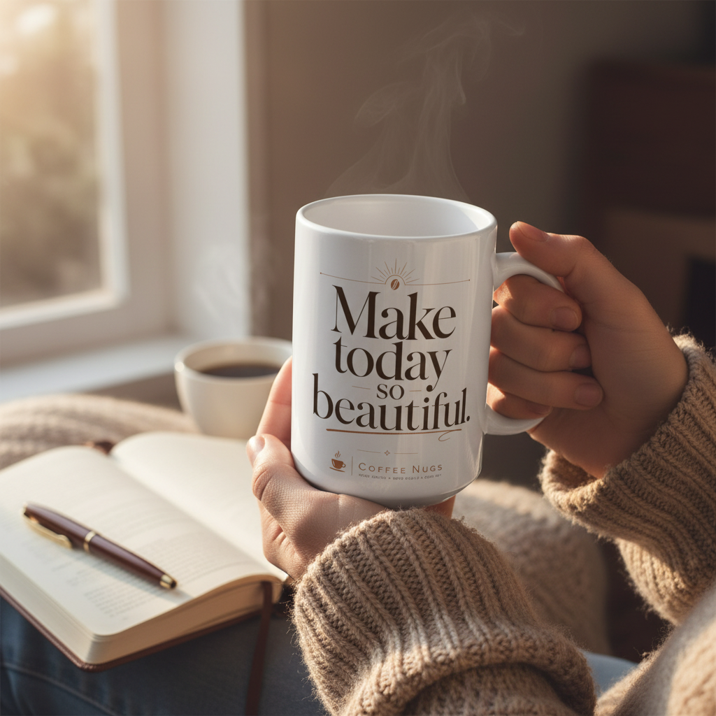 "Make Today So Beautiful" — The 15oz Inspirational Morning Mug – Hands holding lifestyle